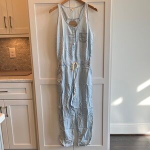 Aaron & Amber Women's Blue Sleeveless Cinched-waist button front Jumpsuit NWT